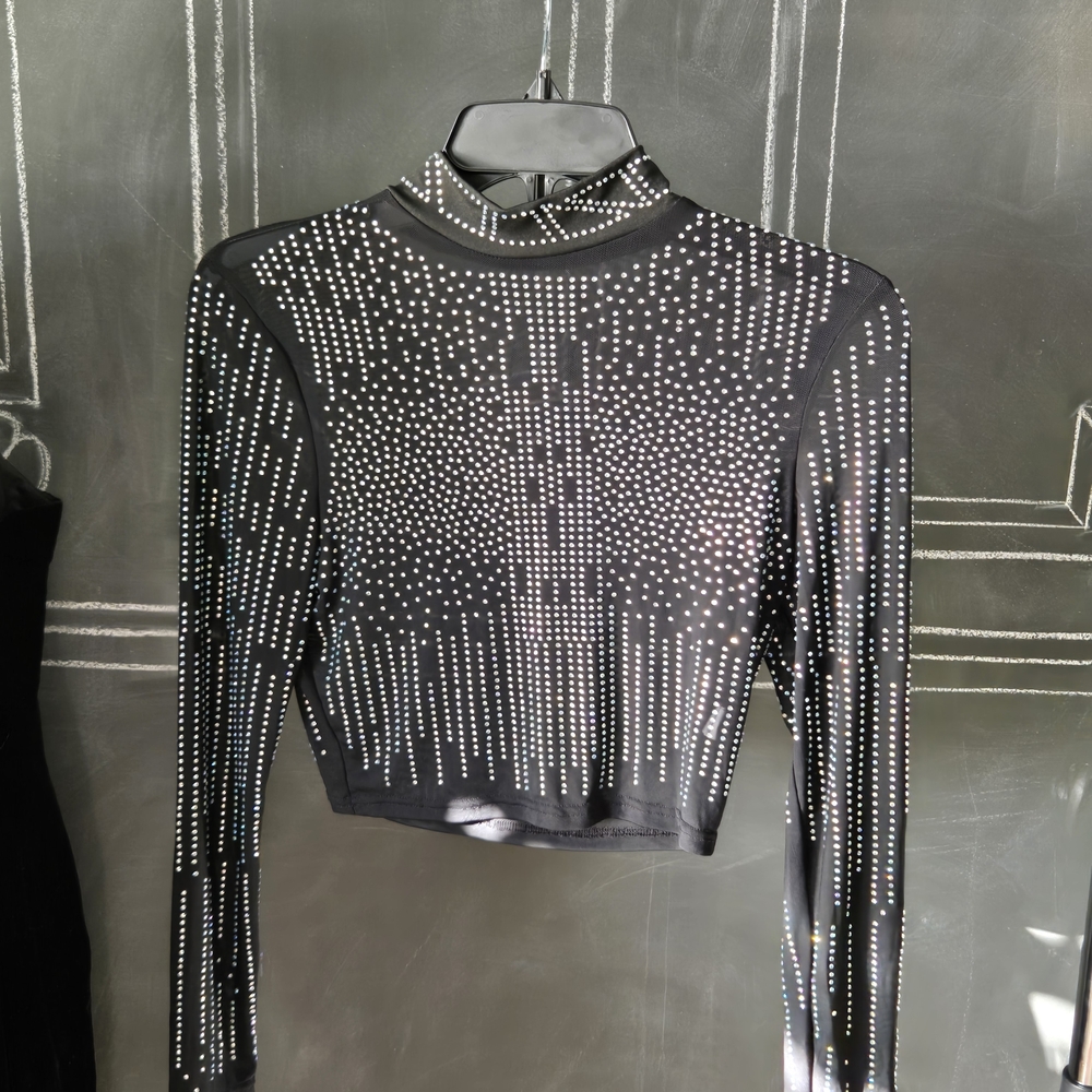 Black Studded Women's Cropped Top